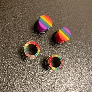 Rainbow Striped Plugs and Tunnel ear Gauges